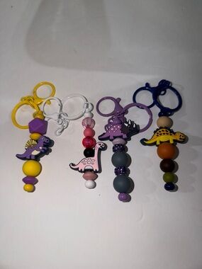 Dinosaur Beaded Keychain Toy - Purple, Yellow, Pink, Blue,white 4 pack